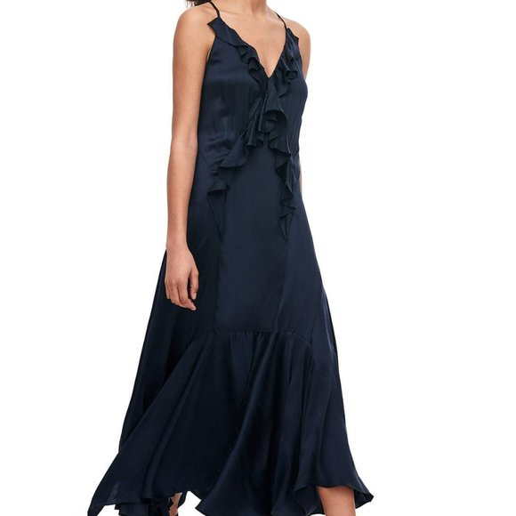 Rebecca Taylor Silk Charmeuse Ruffle Navy Dress- NTW- Size 6- Retail $695 - Picture 2 of 8